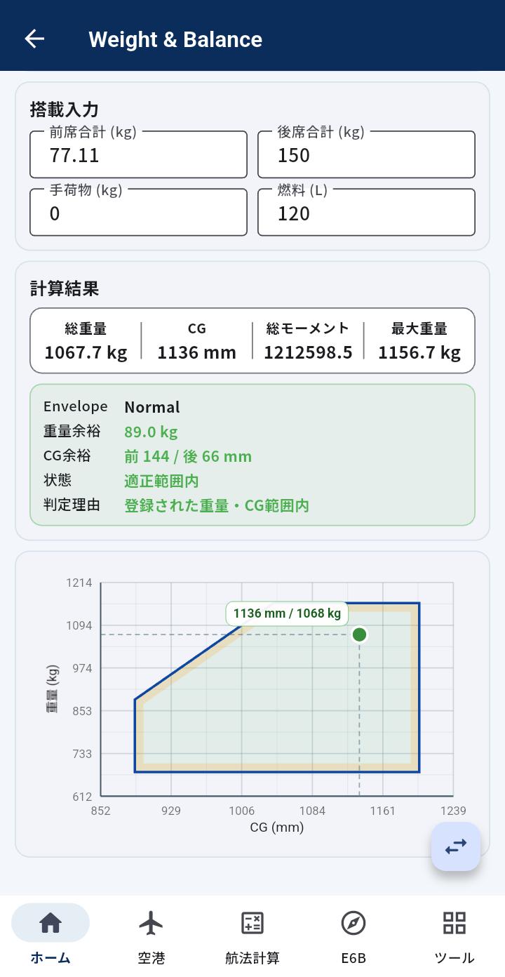 Weight & Balance画面